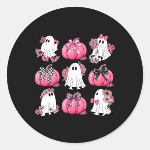 Sticker Rond Cute Fleur Fantôme rose Coquette Bows Citrouille H