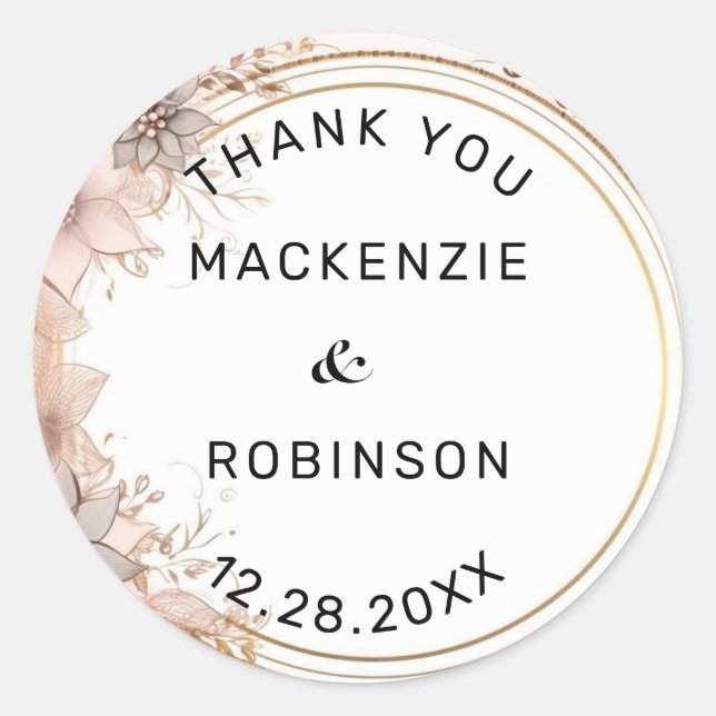 Sticker Rond Cute Floral Art Motif Mandala Mariage Merci (Devant)