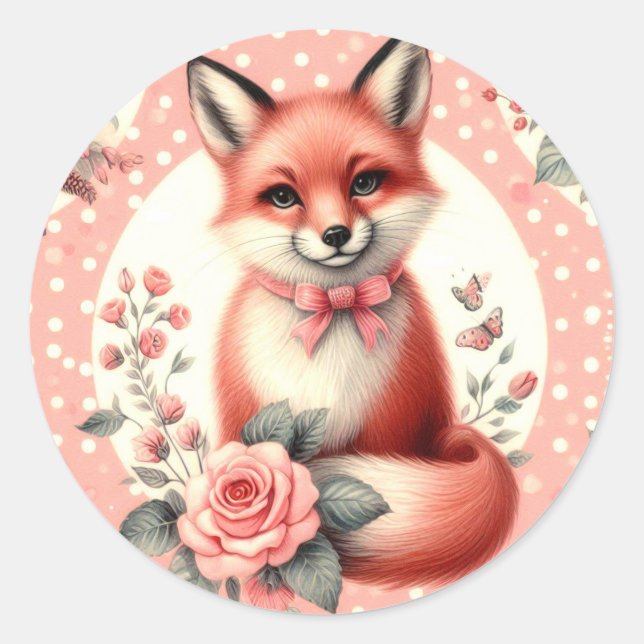 Sticker Rond Cute Floral Baby Fox (Devant)