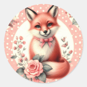 Sticker Rond Cute Floral Baby Fox