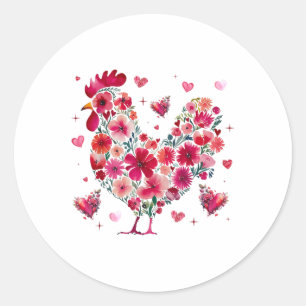 Sticker Rond Cute Floral Chicken Coeurs de l'Amant Valentines J