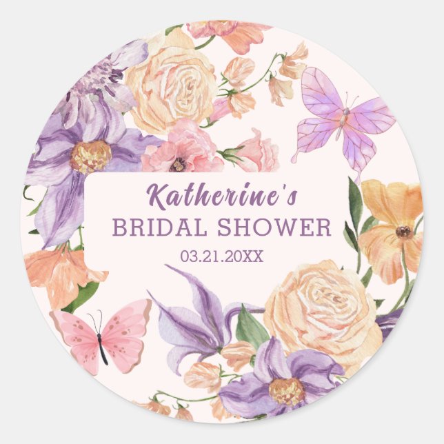 Sticker Rond Cute Floral Il Me Donne Des Papillons Fête des mar (Devant)