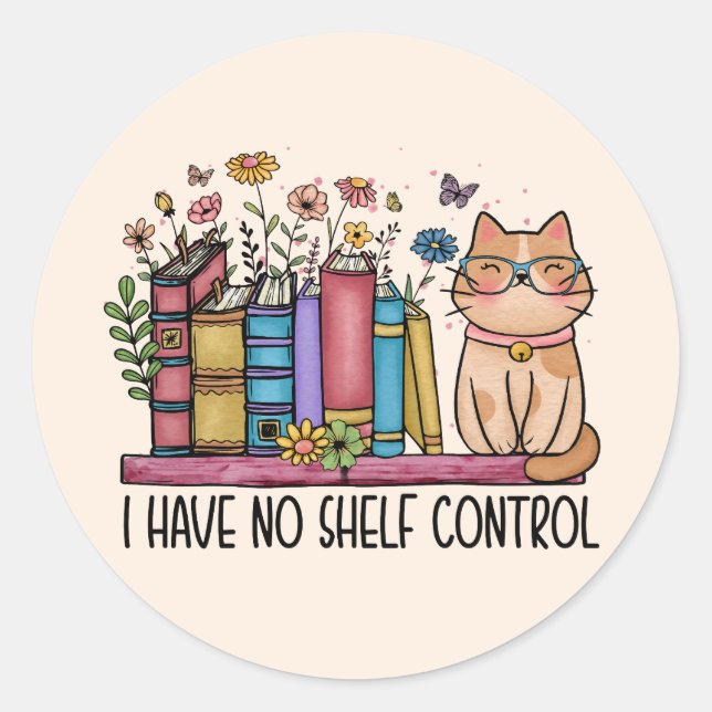 Sticker Rond Cute Floral Livres et Chat (Devant)