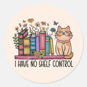 Sticker Rond Cute Floral Livres et Chat