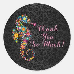 Sticker Rond Cute Floral Merci Seahorse Design de texte