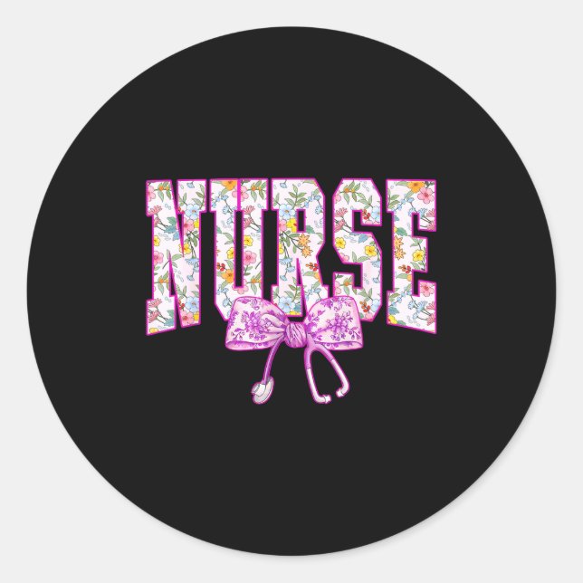 Sticker Rond Cute Floral Nk Nurse Coquette Bow Stethoscope Nurs (Devant)