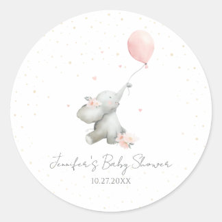 Sticker Rond Cute Floral Watercolor Elephant with Balloon