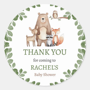 Sticker Rond Cute Forest Bois Animaux Baby shower Merci
