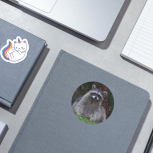 Sticker Rond Cute Forest Raccoon Photo Faune