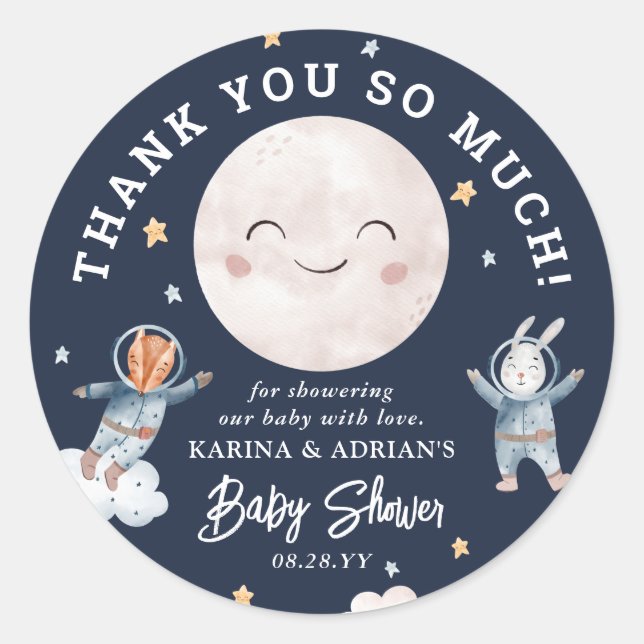 Sticker Rond Cute forêt Baby shower de l'espace animal Merci (Devant)
