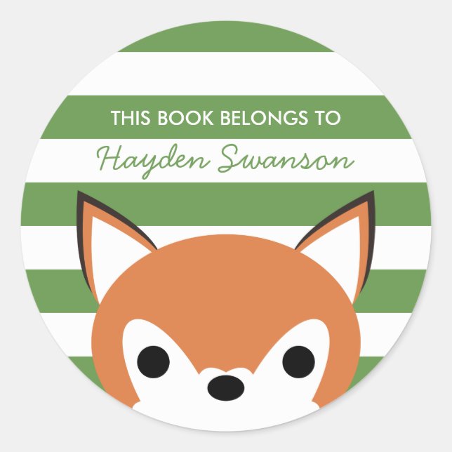 Sticker Rond Cute Fox | Ce Livre Appartient À (Devant)