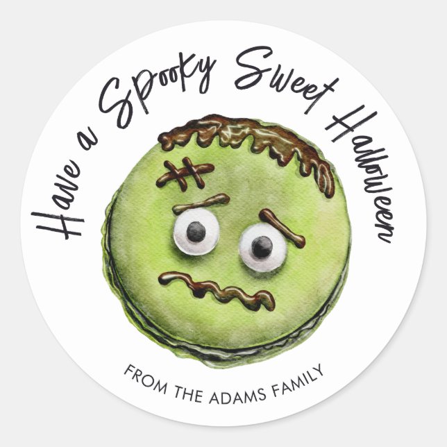 Sticker Rond Cute Frankenstein Monster Green Macaron (Devant)