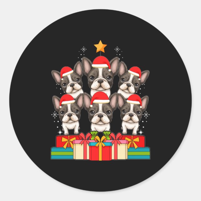 Sticker Rond Cute French Bulldog Le Frenchie Christmas Tree Xma (Devant)