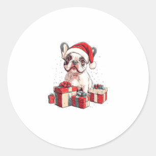 Sticker Rond Cute Frenchie Santa Hat Funny Noël French Bul