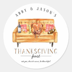 Sticker Rond Cute Friendsgiving Dîner de Thanksgiving Merci