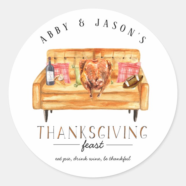 Sticker Rond Cute Friendsgiving Dîner de Thanksgiving Merci (Devant)