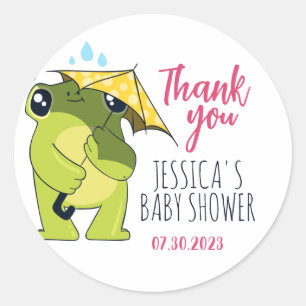 Sticker Rond Cute Frog Dans Le Baby shower De Pluie