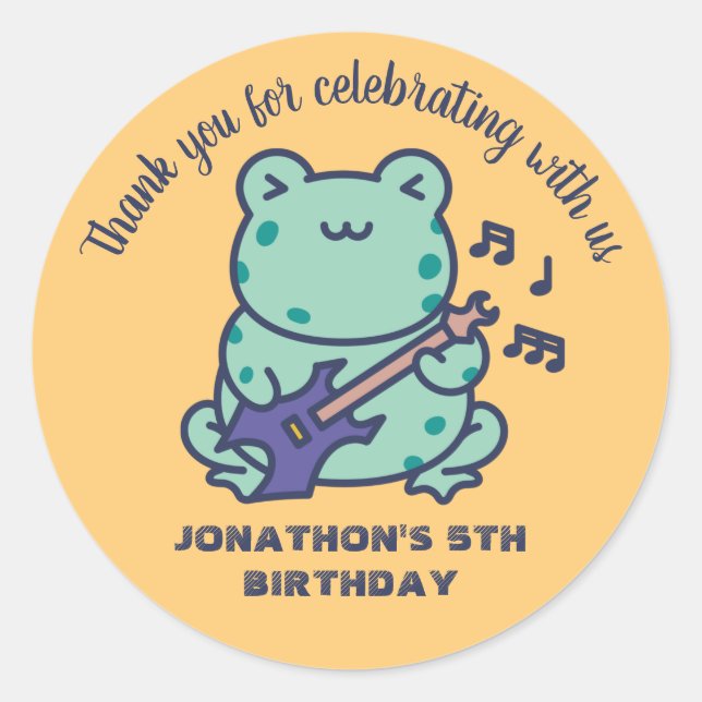 Sticker Rond Cute Frog Jouer Guitare Anniversaire de enfant Par (Devant)