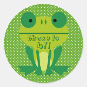 Sticker Rond Cute Frog Lime Vert Et Blanc Dotée