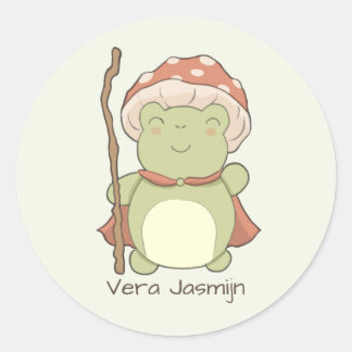 Sticker Rond Cute frog with mushroom hat | nom personnalisé