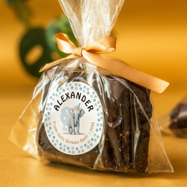 Sticker Rond Cute Fun Blue Baby Elephant Cub Jungle Aquarelle (Créateur téléchargé)