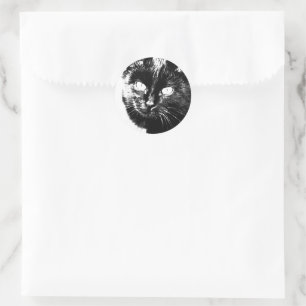 Sticker Rond Cute Funky Chat Noir Kitten Eyes croquis