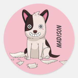 Sticker Rond Cute & Funny Chien personnalisées nom & colorier a