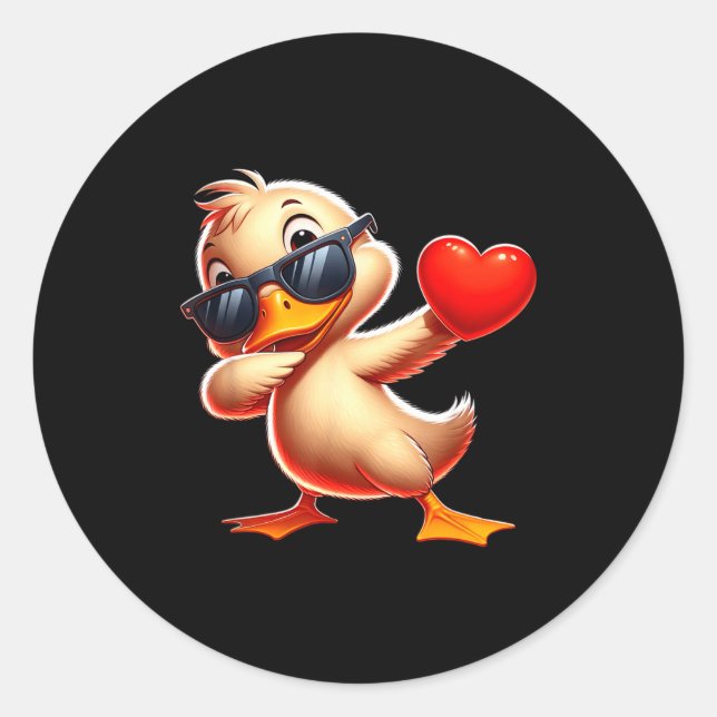 Sticker Rond Cute Funny Cool Duck Dabbing Heart Valentines Day  (Devant)
