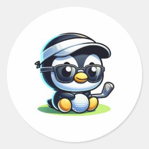 Sticker Rond Cute Funny Cool Penguin Golf Sports
