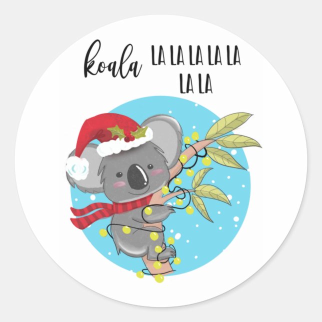 Sticker Rond cute funny koala christmas card fa la Australia (Devant)