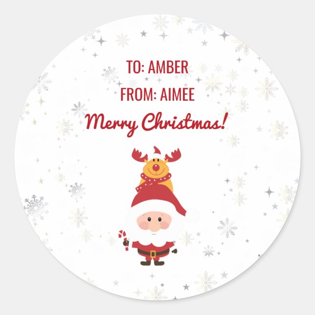 Sticker Rond Cute Funny Modern Rudolph Père Noël Personnaliser  (Devant)