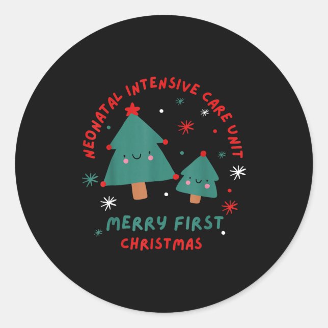 Sticker Rond Cute Funny Nicu Merry First Christmas Nurse Crew S (Devant)