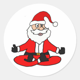 Sticker Rond Cute Funny Santa Claus doing Yoga Christmas