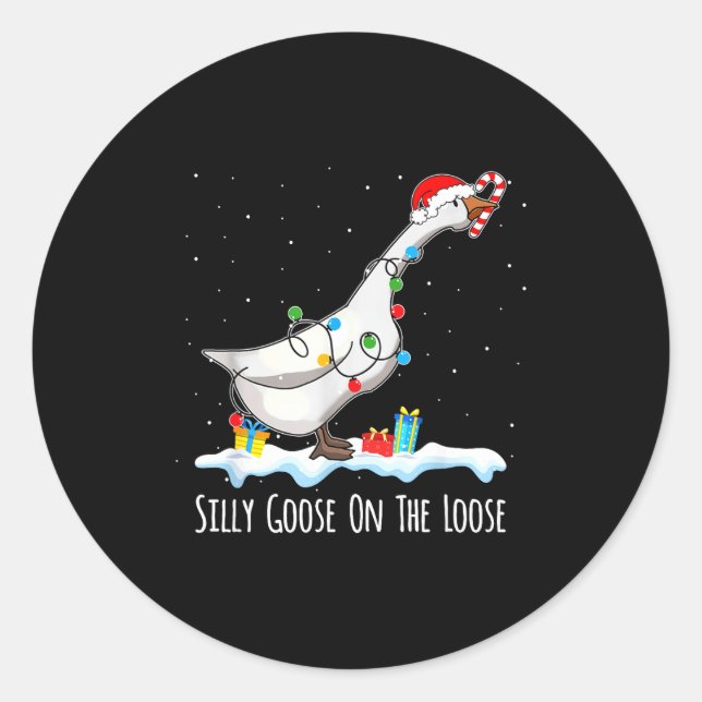 Sticker Rond Cute Funny Santa Duck Silly Goose On The Loose Chr (Devant)