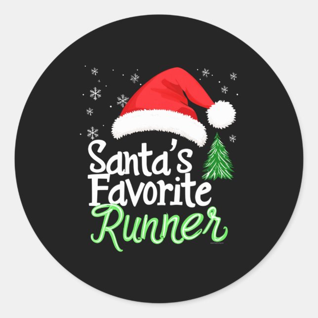 Sticker Rond Cute Funny Santa préféré Runner Noël Run H (Devant)