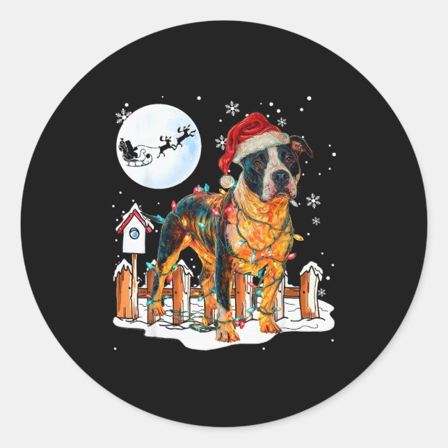 Sticker Rond Cute Funny Tbull Christmas Lights Santa Hat Holida (Devant)