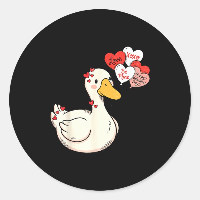 Sticker Rond Cute Funny Valentine Silly Gooses Duck Love Matchi (Devant)