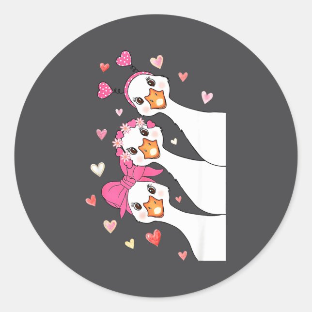 Sticker Rond Cute Funny Valentine Silly Gooses Heart Love Match (Devant)