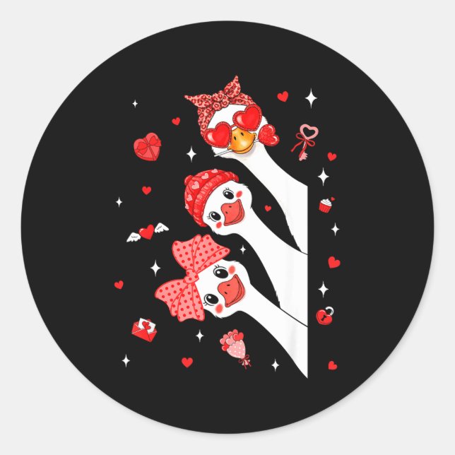 Sticker Rond Cute Funny Valentine Silly Gooses Heart Love Match (Devant)