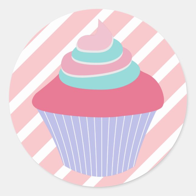 Sticker Rond Cute gâteau bleu et rose avec des rayures (Devant)