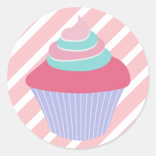 Sticker Rond Cute gâteau bleu et rose avec des rayures