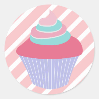 Sticker Rond Cute gâteau bleu et rose avec des rayures