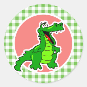 Sticker Rond Cute Gator ; En vichy verte