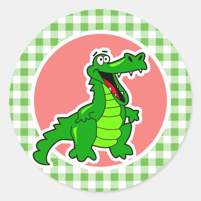Sticker Rond Cute Gator ; En vichy verte (Devant)