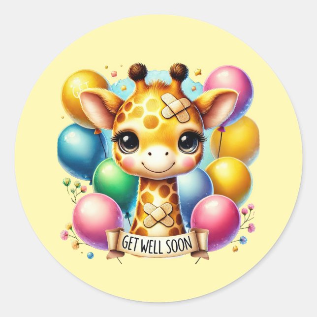 Sticker Rond Cute get well soon giraffe  (Devant)