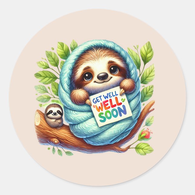 Sticker Rond Cute get well soon sloth (Devant)