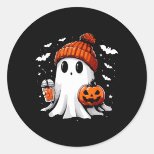 Sticker Rond Cute Ghost Boire Café Halloween Ghost Café