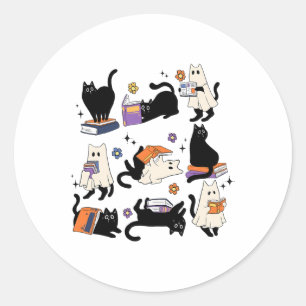 Sticker Rond Cute Ghost Chat Lecture Livres Lover Bookish Hallo