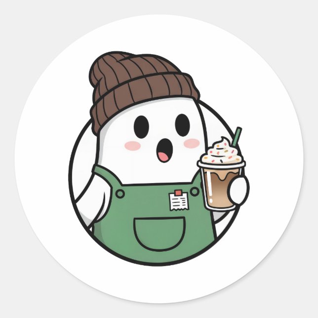 Sticker Rond Cute Ghost Coffee Paper Cup – Funny Cartoon Dispos (Devant)