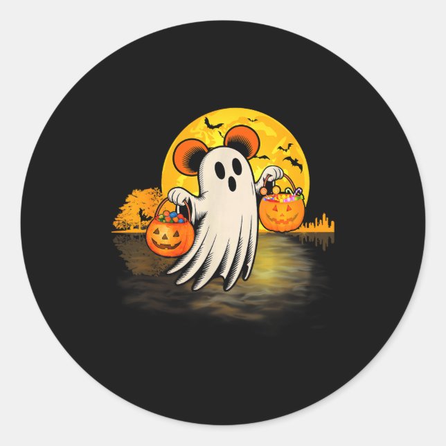 Sticker Rond Cute Ghost Guitar Halloween Pumpkins Candy Soky Se (Devant)